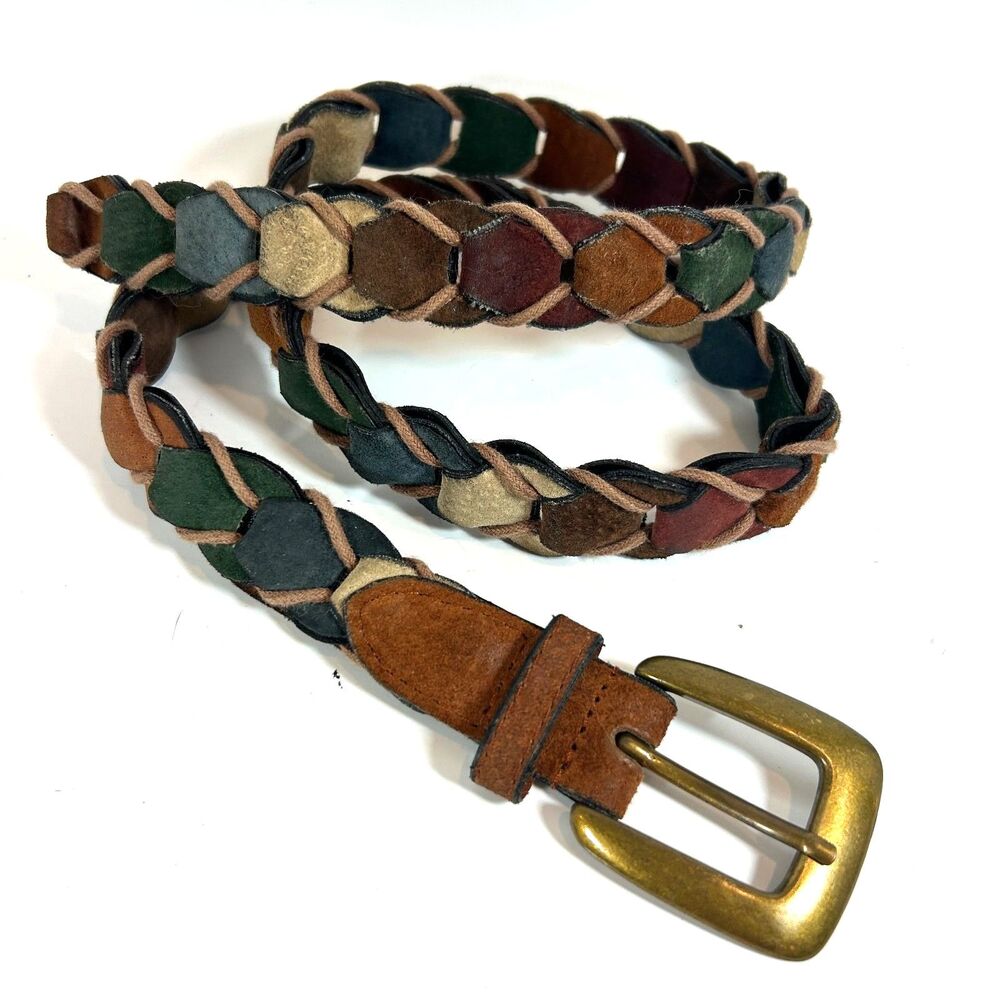 St. John's Bay Braided Suede Leather Multi-Color Belt Large Hippie Granola